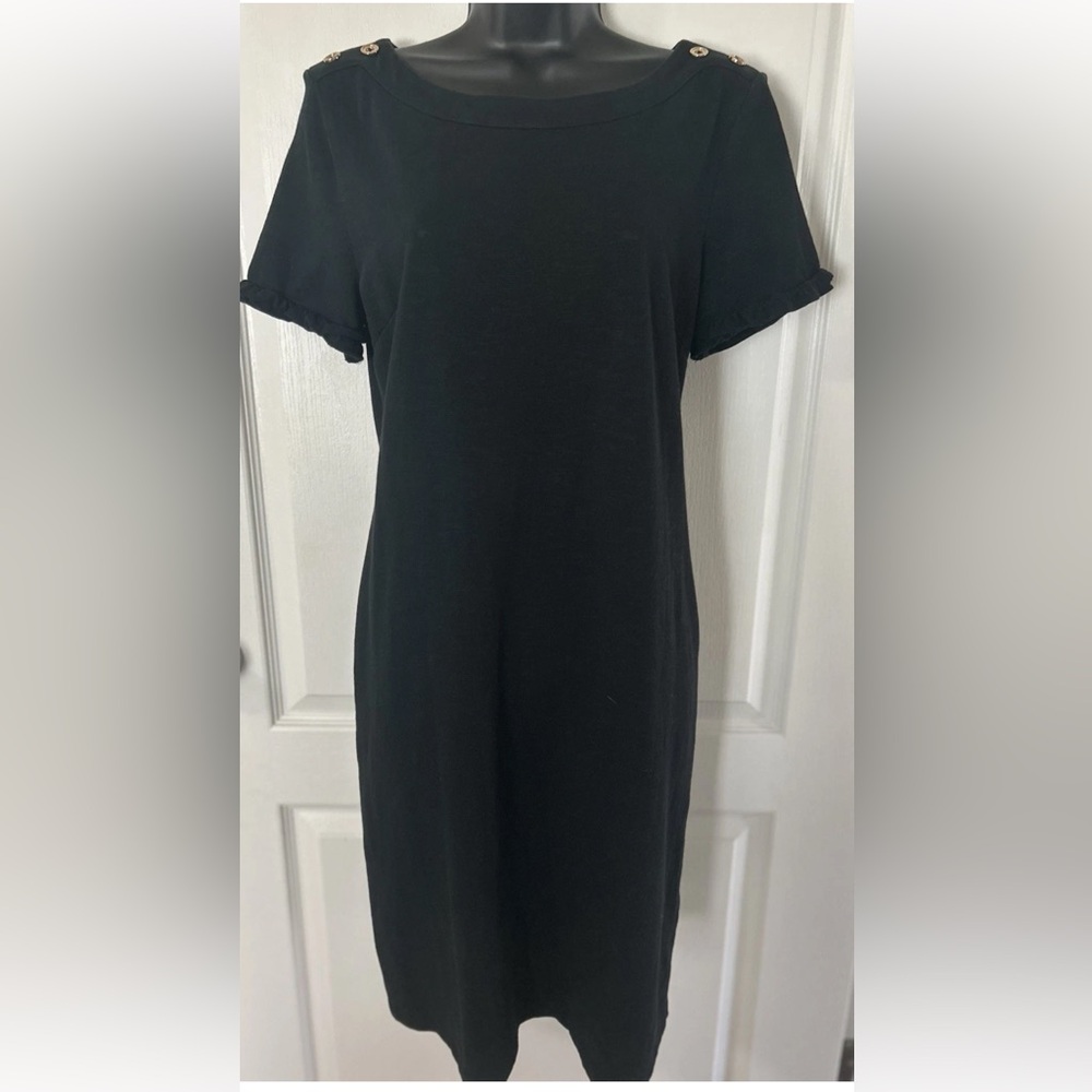 Talbots Elegant Black Dress with gold buttons size M